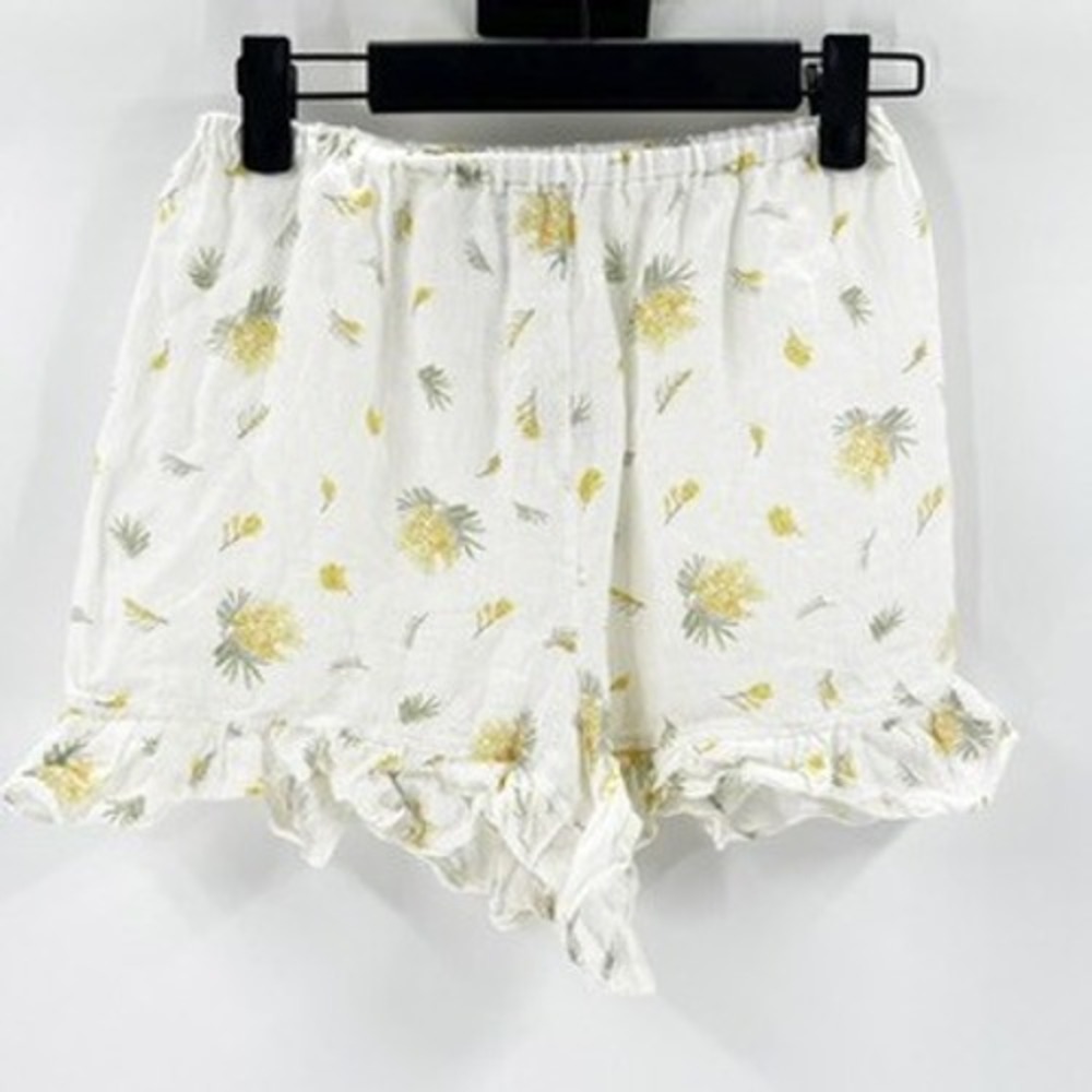 Sleeper‎ White Yellow Floral Ruffle Pajama Lounge Shorts XS